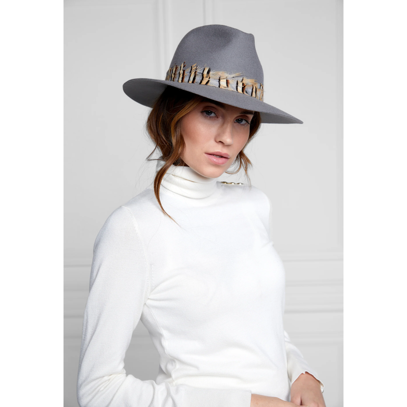 Holland Cooper Trilby Hat Double Feather Band - Light Grey-2
